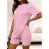 imagePRETTYGARDEN Womens Two Piece Matching Lounge Sets Summer Casual Tops Short Sleeve Shirts Shorts 2026 Travel Airport OutfitsPink