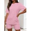 imagePRETTYGARDEN Womens Two Piece Matching Lounge Sets Summer Casual Tops Short Sleeve Shirts Shorts 2026 Travel Airport OutfitsPink