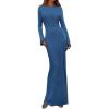 imagePRETTYGARDEN Womens Fall Fashion 2025 Long Sleeve Maxi Dress Ribbed Knit Boat Neck Bodycon Casual Dresses Going Out OutfitsBlue