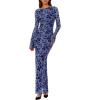 imagePRETTYGARDEN Womens Floral Bodycon Maxi Dress 2025 Fall Elegant Mesh Long Sleeve Formal Wedding Guest Cocktail DressesDusty Blue