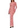imagePRETTYGARDEN Womens Floral Bodycon Maxi Dress 2025 Fall Elegant Mesh Long Sleeve Formal Wedding Guest Cocktail DressesPink