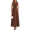 imagePRETTYGARDEN Womens Summer Tank Maxi Dress 2026 Spring Sleeveless Swing A Line Long Flowy Elegant Cocktail Dresses PocketsBrown