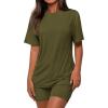imagePRETTYGARDEN Womens Two Piece Matching Lounge Sets Summer Casual Tops Short Sleeve Shirts Shorts 2026 Travel Airport OutfitsArmy Green