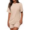 imagePRETTYGARDEN Womens Two Piece Matching Lounge Sets Summer Casual Tops Short Sleeve Shirts Shorts 2026 Travel Airport OutfitsBeige
