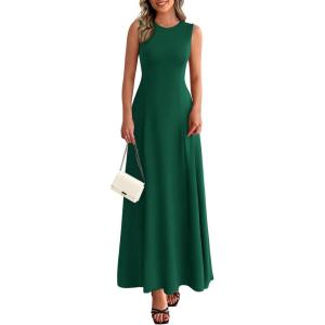 imagePRETTYGARDEN Womens Summer Tank Maxi Dress 2026 Spring Sleeveless Swing A Line Long Flowy Elegant Cocktail Dresses PocketsDark Green
