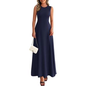 imagePRETTYGARDEN Womens Summer Tank Maxi Dress 2026 Spring Sleeveless Swing A Line Long Flowy Elegant Cocktail Dresses PocketsNavy Blue