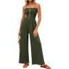 imagePRETTYGARDEN Jumpsuits for Women 2026 Summer Sleeveless Smocked Button Wide Leg Rompers Spring Travel One Piece OutfitsArmy Green