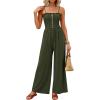 imagePRETTYGARDEN Jumpsuits for Women 2026 Summer Sleeveless Smocked Button Wide Leg Rompers Spring Travel One Piece OutfitsArmy Green