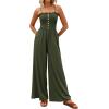 imagePRETTYGARDEN Jumpsuits for Women 2026 Summer Sleeveless Smocked Button Wide Leg Rompers Spring Travel One Piece OutfitsArmy Green