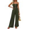 imagePRETTYGARDEN Jumpsuits for Women 2026 Summer Sleeveless Smocked Button Wide Leg Rompers Spring Travel One Piece OutfitsArmy Green