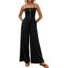 imagePRETTYGARDEN Jumpsuits for Women 2026 Summer Sleeveless Smocked Button Wide Leg Rompers Spring Travel One Piece OutfitsBlack