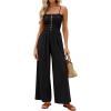 imagePRETTYGARDEN Jumpsuits for Women 2026 Summer Sleeveless Smocked Button Wide Leg Rompers Spring Travel One Piece OutfitsBlack