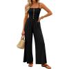 imagePRETTYGARDEN Jumpsuits for Women 2026 Summer Sleeveless Smocked Button Wide Leg Rompers Spring Travel One Piece OutfitsBlack