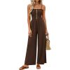 imagePRETTYGARDEN Jumpsuits for Women 2026 Summer Sleeveless Smocked Button Wide Leg Rompers Spring Travel One Piece OutfitsBrown