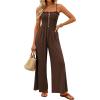 imagePRETTYGARDEN Jumpsuits for Women 2026 Summer Sleeveless Smocked Button Wide Leg Rompers Spring Travel One Piece OutfitsBrown