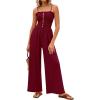 imagePRETTYGARDEN Jumpsuits for Women 2026 Summer Sleeveless Smocked Button Wide Leg Rompers Spring Travel One Piece OutfitsBurgundy