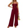 imagePRETTYGARDEN Jumpsuits for Women 2026 Summer Sleeveless Smocked Button Wide Leg Rompers Spring Travel One Piece OutfitsBurgundy