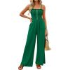 imagePRETTYGARDEN Jumpsuits for Women 2026 Summer Sleeveless Smocked Button Wide Leg Rompers Spring Travel One Piece OutfitsGreen