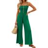 imagePRETTYGARDEN Jumpsuits for Women 2026 Summer Sleeveless Smocked Button Wide Leg Rompers Spring Travel One Piece OutfitsGreen