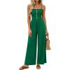 imagePRETTYGARDEN Jumpsuits for Women 2026 Summer Sleeveless Smocked Button Wide Leg Rompers Spring Travel One Piece OutfitsGreen