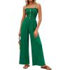 imagePRETTYGARDEN Jumpsuits for Women 2026 Summer Sleeveless Smocked Button Wide Leg Rompers Spring Travel One Piece OutfitsGreen