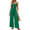 imagePRETTYGARDEN Jumpsuits for Women 2026 Summer Sleeveless Smocked Button Wide Leg Rompers Spring Travel One Piece OutfitsGreen