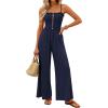 imagePRETTYGARDEN Jumpsuits for Women 2026 Summer Sleeveless Smocked Button Wide Leg Rompers Spring Travel One Piece OutfitsNavy