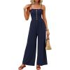 imagePRETTYGARDEN Jumpsuits for Women 2026 Summer Sleeveless Smocked Button Wide Leg Rompers Spring Travel One Piece OutfitsNavy