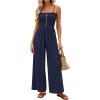 imagePRETTYGARDEN Jumpsuits for Women 2026 Summer Sleeveless Smocked Button Wide Leg Rompers Spring Travel One Piece OutfitsNavy