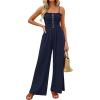 imagePRETTYGARDEN Jumpsuits for Women 2026 Summer Sleeveless Smocked Button Wide Leg Rompers Spring Travel One Piece OutfitsNavy