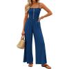 imagePRETTYGARDEN Jumpsuits for Women 2026 Summer Sleeveless Smocked Button Wide Leg Rompers Spring Travel One Piece OutfitsNavy Blue