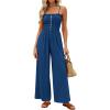 imagePRETTYGARDEN Jumpsuits for Women 2026 Summer Sleeveless Smocked Button Wide Leg Rompers Spring Travel One Piece OutfitsNavy Blue