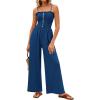 imagePRETTYGARDEN Jumpsuits for Women 2026 Summer Sleeveless Smocked Button Wide Leg Rompers Spring Travel One Piece OutfitsNavy Blue