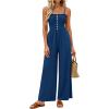 imagePRETTYGARDEN Jumpsuits for Women 2026 Summer Sleeveless Smocked Button Wide Leg Rompers Spring Travel One Piece OutfitsNavy Blue