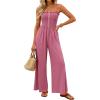 imagePRETTYGARDEN Jumpsuits for Women 2026 Summer Sleeveless Smocked Button Wide Leg Rompers Spring Travel One Piece OutfitsPink
