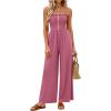 imagePRETTYGARDEN Jumpsuits for Women 2026 Summer Sleeveless Smocked Button Wide Leg Rompers Spring Travel One Piece OutfitsPink