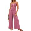 imagePRETTYGARDEN Jumpsuits for Women 2026 Summer Sleeveless Smocked Button Wide Leg Rompers Spring Travel One Piece OutfitsPink