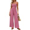 imagePRETTYGARDEN Jumpsuits for Women 2026 Summer Sleeveless Smocked Button Wide Leg Rompers Spring Travel One Piece OutfitsPink