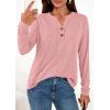 imagePRETTYGARDEN Long Sleeve Shirts for Women 2025 Fall Fashion Clothing Henley Tops Trendy Dressy Casual Blouses Work OutfitsCoral Pink
