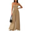imagePRETTYGARDEN Summer Jumpsuits for Women Casual 2026 Wide Leg Date Night Rompers Sleeveless Beach Vacation One Piece OutfitsKhaki