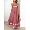 imagePRETTYGARDEN Womens 2025 Summer Flowy Maxi Dress Casual Sleeveless Spaghetti Strap Ruffle Beach Long DressesDark Pink