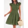 imagePRETTYGARDEN Womens 2026 Summer Sundresses Eyelet Cap Sleeve V Neck Short Boho Wedding Guest Dress Beach Vacation ClothesArmy Green
