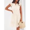 imagePRETTYGARDEN Womens 2026 Summer Sundresses Eyelet Cap Sleeve V Neck Short Boho Wedding Guest Dress Beach Vacation ClothesBeige