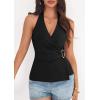 imagePRETTYGARDEN Womens Halter Top 2026 Spring Tie Wrap Sleeveless Ruched V Neck Fitted Summer Tops Backless Fashion Y2k ClothesBlack