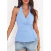 imagePRETTYGARDEN Womens Halter Top 2026 Spring Tie Wrap Sleeveless Ruched V Neck Fitted Summer Tops Backless Fashion Y2k ClothesLight Blue