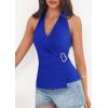 imagePRETTYGARDEN Womens Halter Top 2026 Spring Tie Wrap Sleeveless Ruched V Neck Fitted Summer Tops Backless Fashion Y2k ClothesRoyal Blue