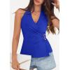 imagePRETTYGARDEN Womens Halter Top 2026 Spring Tie Wrap Sleeveless Ruched V Neck Fitted Summer Tops Backless Fashion Y2k ClothesRoyal Blue