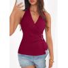 imagePRETTYGARDEN Womens Halter Top 2026 Spring Tie Wrap Sleeveless Ruched V Neck Fitted Summer Tops Backless Fashion Y2k ClothesWine Red