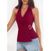 imagePRETTYGARDEN Womens Halter Top 2026 Spring Tie Wrap Sleeveless Ruched V Neck Fitted Summer Tops Backless Fashion Y2k ClothesWine Red
