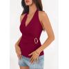 imagePRETTYGARDEN Womens Halter Top 2026 Spring Tie Wrap Sleeveless Ruched V Neck Fitted Summer Tops Backless Fashion Y2k ClothesWine Red